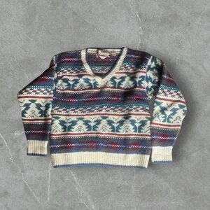 VTG Tobruk Sweater Mens‎ Large White Multicolor Handknit Fair Isle Shetland Wool